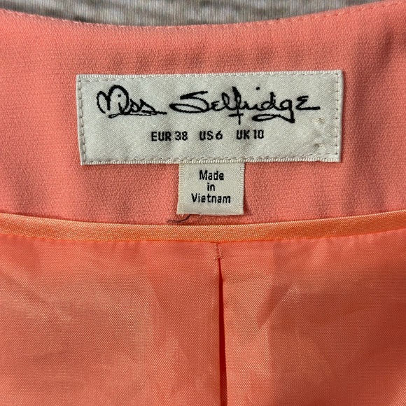 Miss Selfridge Woman’s Coral Open Front Blazer Jacket Size 6 - Picture 4 of 8